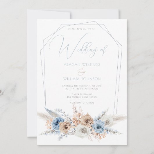 Elegant Dusty Blue Boho oder Beach Wedding Einladung (Vorderseite)