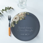 Elegant Dusty Blue Boho Rose Wedding Pappteller