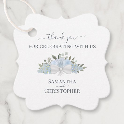 Elegant Dusty Blue Boho Rose Wedding Vielen Dank Geschenkanhänger (Vorderseite)