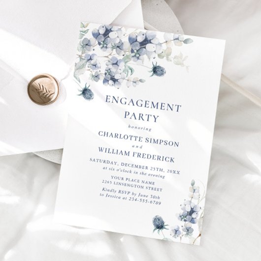 Elegant Dusty Blue Boho Winter ENGAGEMENT PARTY Einladung