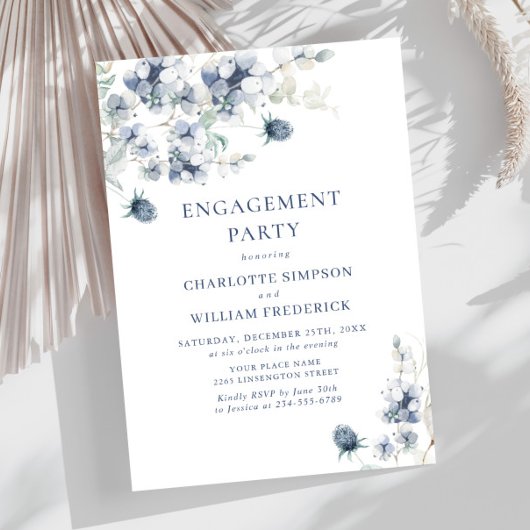 Elegant Dusty Blue Boho Winter ENGAGEMENT PARTY Einladung