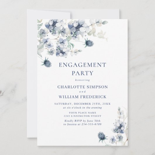 Elegant Dusty Blue Boho Winter ENGAGEMENT PARTY Einladung (Vorderseite)