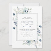 Elegant Dusty Blue Boho Winter Foliage Wedding Einladung (Vorderseite)
