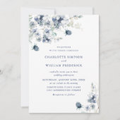 Elegant Dusty Blue Boho Winter Foliage Wedding Einladung (Vorderseite)