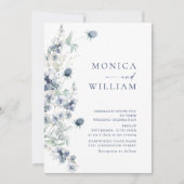 Elegant Dusty Blue Boho Winter Foliage Wedding Einladung (Vorderseite)
