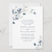 Elegant Dusty Blue Boho Winter Foliage Wedding Einladung (Vorderseite)