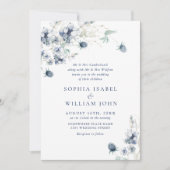 Elegant Dusty Blue Boho Winter Foliage Wedding Einladung (Vorderseite)