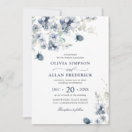 Elegant Dusty Blue Boho Winter Foliage Wedding Einladung