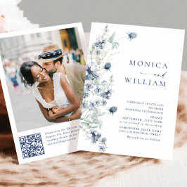 Elegant Dusty Blue Boho Winter Foliage Wedding Einladung