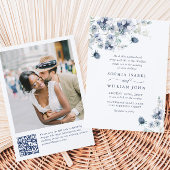 Elegant Dusty Blue Boho Winter Foliage Wedding Einladung