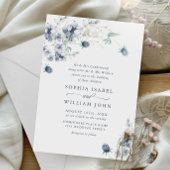 Elegant Dusty Blue Boho Winter Foliage Wedding Einladung