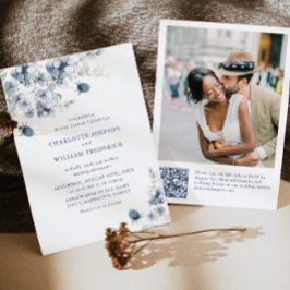 Elegant Dusty Blue Boho Winter Foliage Wedding Einladung