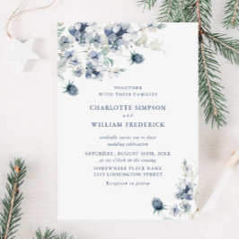 Elegant Dusty Blue Boho Winter Foliage Wedding Einladung
