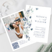 Elegant Dusty Blue Boho Winter Foliage Wedding Einladung