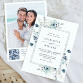 Elegant Dusty Blue Boho Winter Foliage Wedding Einladung