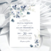 Elegant Dusty Blue Boho Winter Foliage Wedding Einladung