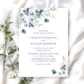Elegant Dusty Blue Boho Winter Foliage Wedding Einladung