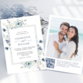 Elegant Dusty Blue Boho Winter Foliage Wedding Einladung