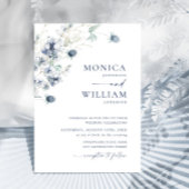 Elegant Dusty Blue Boho Winter Foliage Wedding Einladung