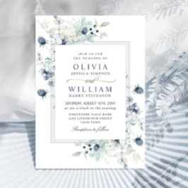 Elegant Dusty Blue Boho Winter Foliage Wedding Einladung
