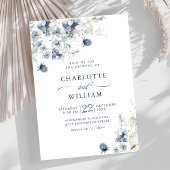 Elegant Dusty Blue Boho Winter Foliage Wedding Einladung
