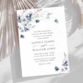 Elegant Dusty Blue Boho Winter Foliage Wedding Einladung