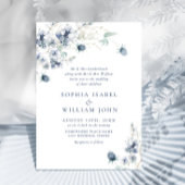 Elegant Dusty Blue Boho Winter Foliage Wedding Einladung