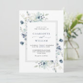 Elegant Dusty Blue Boho Winter Foliage Wedding Einladung (Stehend Vorderseite)
