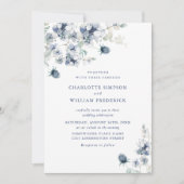 Elegant Dusty Blue Boho Winter Foliage Wedding Einladung (Vorderseite)