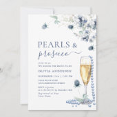 Elegant Dusty Blue Boho Winter PEARLS & Prosecco Einladung (Vorderseite)
