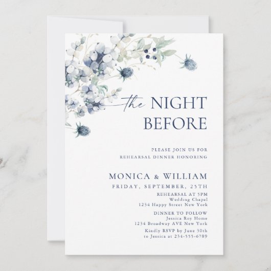 Elegant Dusty Blue Boho Winter Probe Dinner Einladung (Vorderseite)