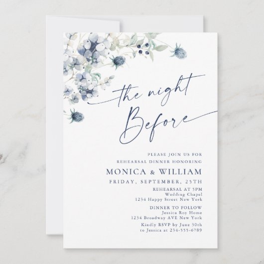 Elegant Dusty Blue Boho Winter Probe Dinner Einladung (Vorderseite)