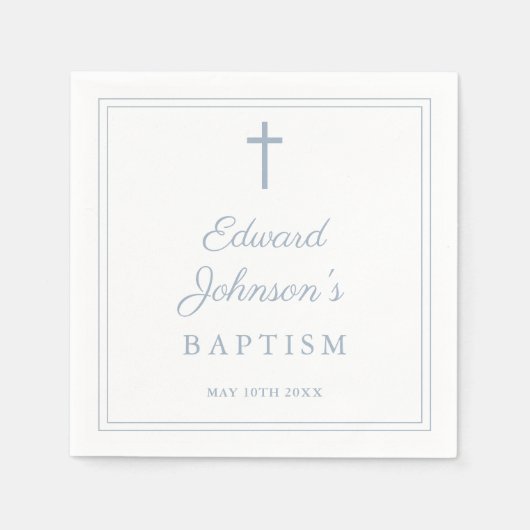 Elegant Dusty Blue Border Baptism Serviette (Vorderseite)
