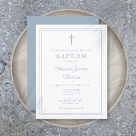 Elegant Dusty Blue Border Baptisse Einladung Postkarte