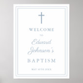 Elegant Dusty Blue Border Baptisse Welcome Sign Poster (Vorne)