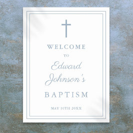 Elegant Dusty Blue Border Baptisse Welcome Sign Poster