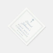 Elegant Dusty Blue Border First Holy Communion Serviette (Ecke)
