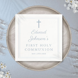 Elegant Dusty Blue Border First Holy Communion Serviette