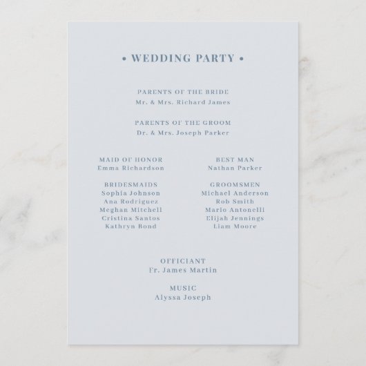Elegant Dusty Blue Border | Luxe Wedding Welcome Programm (Rückseite)