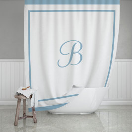 Elegant Dusty Blue Border Script Monogram Letter Duschvorhang