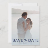 Elegant Dusty Blue Botanica & Foto Save the Date (Vorderseite)