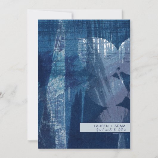 Elegant Dusty Blue Botanica & Foto Save the Date (Rückseite)