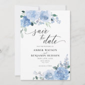 Elegant Dusty Blue Botanical Floral Save the Date Einladung (Vorderseite)