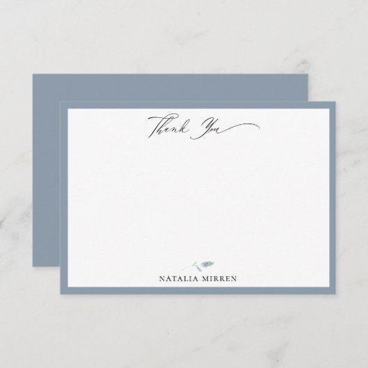 Elegant Dusty Blue Botanical Vielen Dank Mitteilungskarte (Vorne/Hinten)