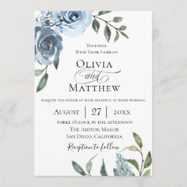 Elegant Dusty Blue Botanical Wedding Einladung