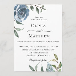 Elegant Dusty Blue Botanical Wedding Einladung