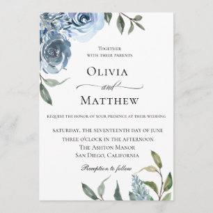 Elegant Dusty Blue Botanical Wedding Einladung