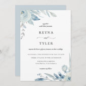 Elegant Dusty Blue Botanical Wedding Einladung (Vorne/Hinten)