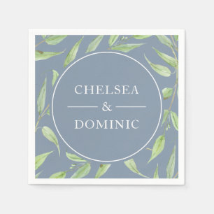 Elegant Dusty Blue Botanical Wedding Serviette