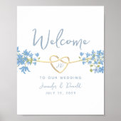 Elegant Dusty Blue Botanical Wedding Welcome Poster (Vorne)